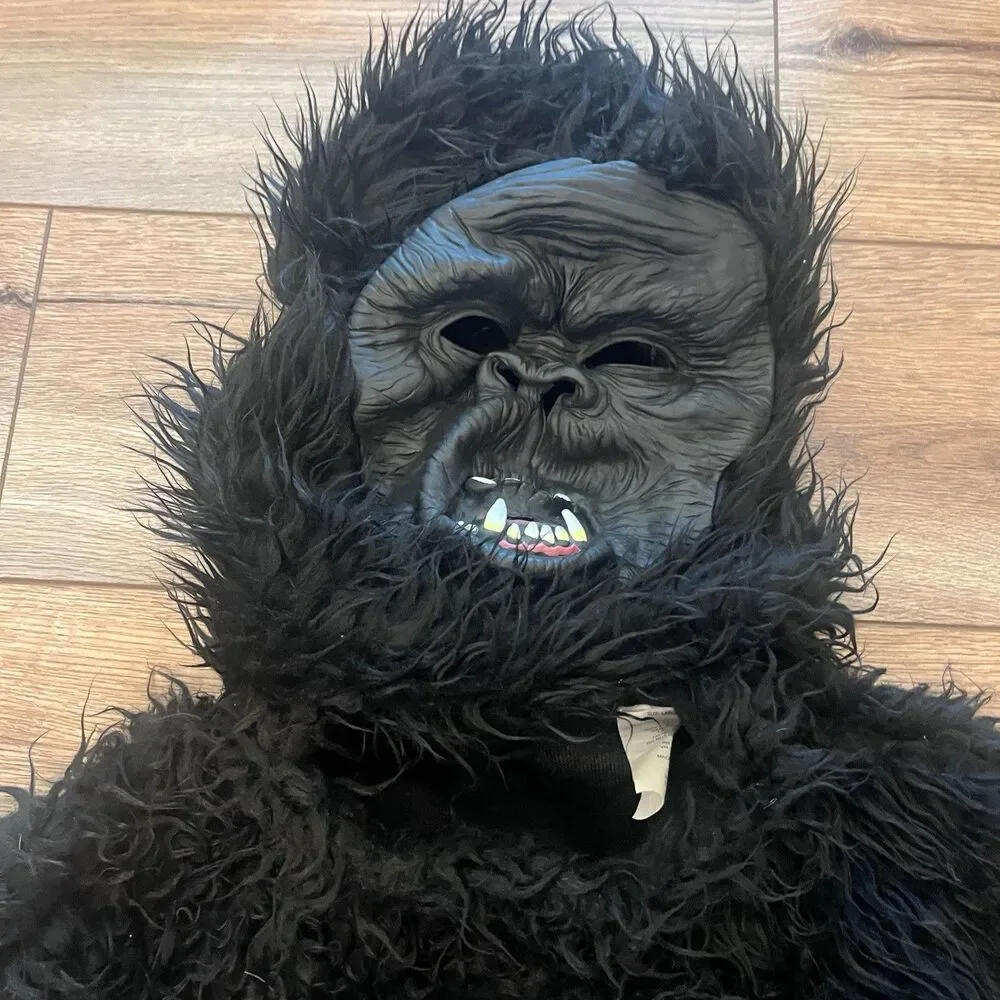 Black Faux Fur Gorilla Suit Costume Outfit Halloween Full Body Suit Kids Youth L - Picture 3 of 7